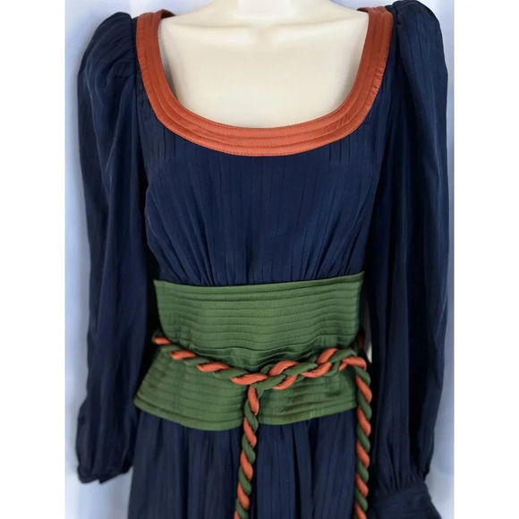 Tory Burch Navy Green Tie-Waist Midi Dress $798 - Picture 5 of 14